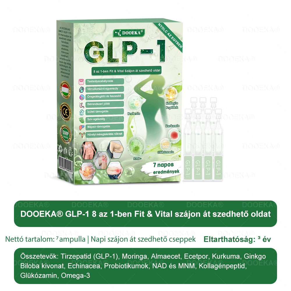 🏥DOOEKA® GLP-1 8 az 1-ben Fit & Vital Szájon át szedhető oldat – Napi egyszer, 7 nap alatt látható változás / Elhízás, szív- és érrendszeri egészség, cukorbetegség, alvási apnoe, bélrendszer egészsége, ízületi problémák és még sok más esetén